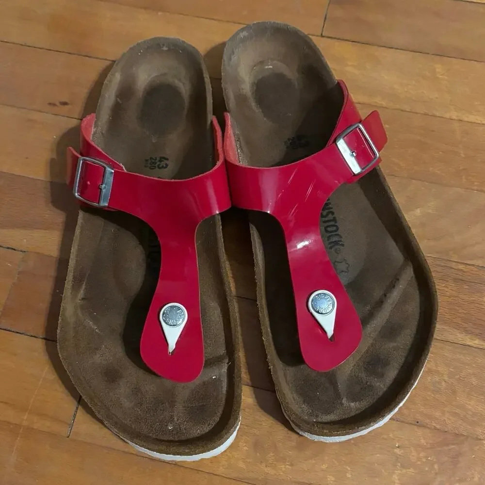 Birkenstock Women’s Size 43 US 12 12.5 Gizeh Thong Sandals Red Patent Leather